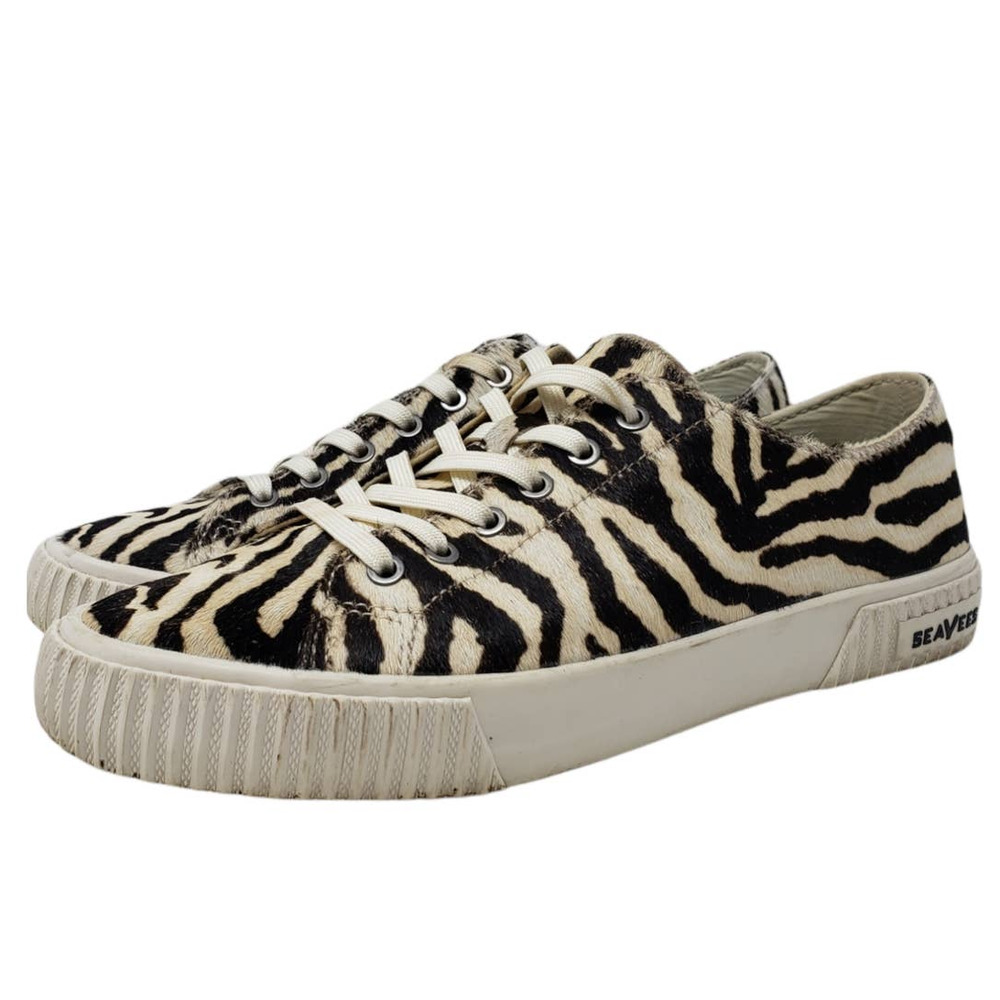 SeaVees Zebra Print Low-Top Sneakers in Black and Cream